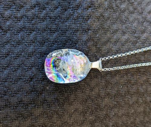 Clear dichroic pendant with sterling silver bail and chain