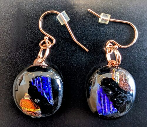 Copper, dicroic glass, and gold filled earrings