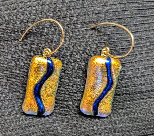 Dichroic glass, brass, and gold-filled hooks