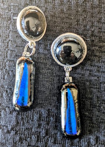 Gold sheen obsidian and dichroic glass earrings