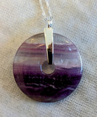 Rainbow fluorite donut and sterling silver