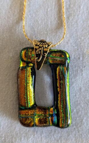 dichroic glass donut with gold chain